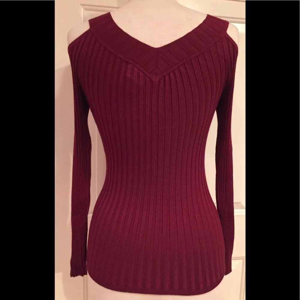 Hooked Up Cold Shoulder Sweater Top Ruby Wine Bur… - image 3